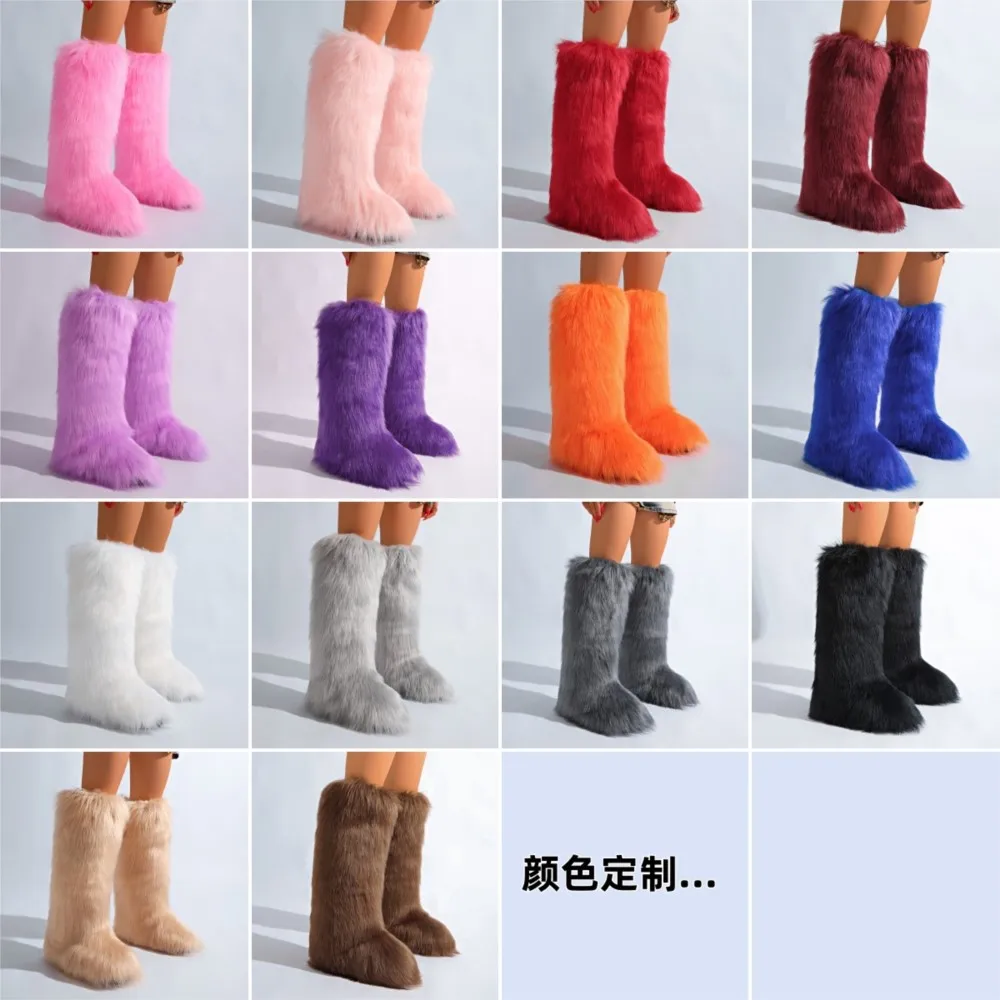 

Новое поступление 2024, женские зимние сапоги до колена из искусственного лисьего меха, теплые плюшевые утепленные ботинки с нескользящей подошвой, зимние модные меховые ботинки