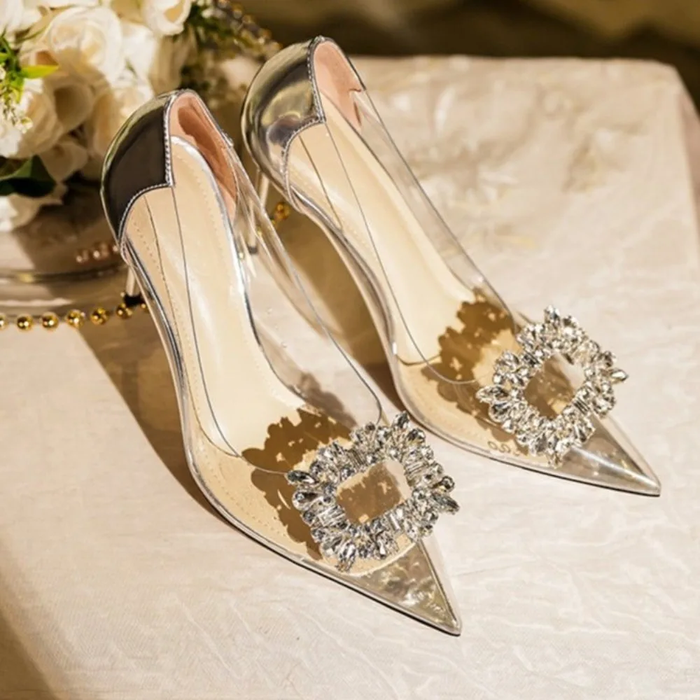 

New Designer Sexy High Heels Sandals Shoes Woman Silver Rhinestone Wedding Shoes High Heels Party Shoes Height Heels Pumps