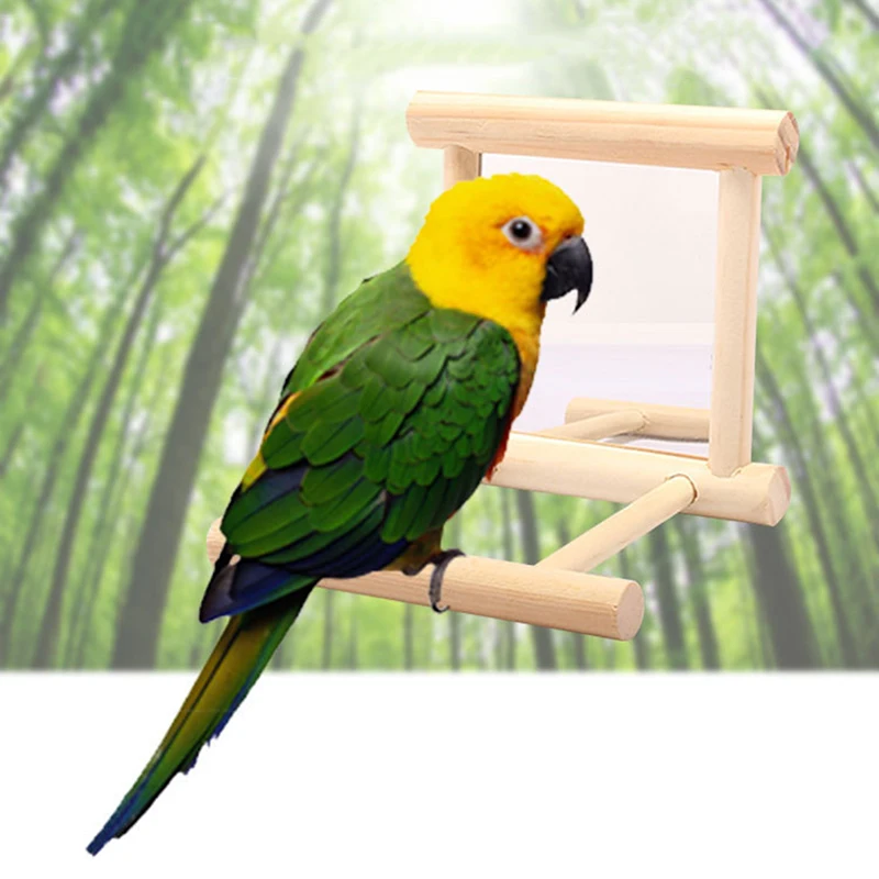 Bird Mirror Wooden Interactive Play Toy With Perch For Small Parrot Budgies Parakeet Cockatiel Conure Lovebird Cage Accessories