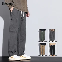 Unvanqu Japanese Spring Summer Casual Trousers High Quality Fashion Elastic Waist Wide Leg Straight Trousers Office Cargo Pants