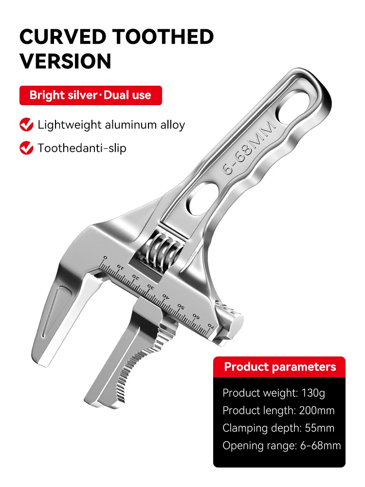 범용 수리 세트, 욕실 수공구, 대형 오프닝 파이프 렌치 너트 키, 조절 가능한 스패너, 가정 수리 도구 렌치, 6-68mm