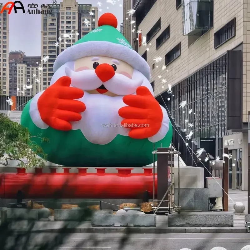 Giant Inflatable Santa Claus Balloon Thumbs Up Green Hat Christmas Event Promotion Display Outdoor Holiday Decoration