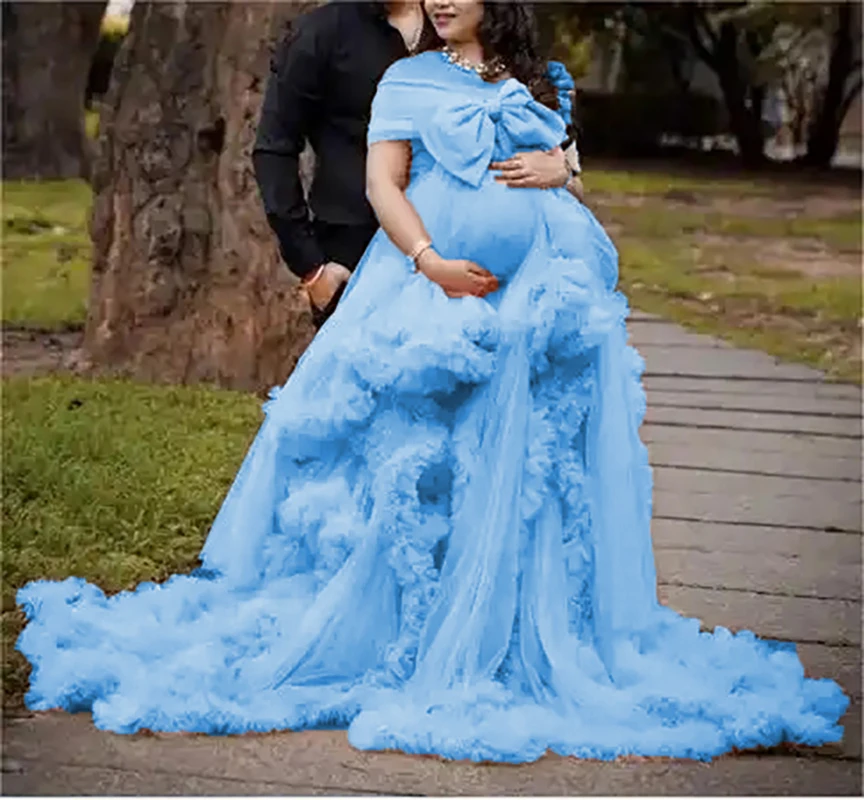 Robe longue en Tulle et dentelle pour femmes, vêtements de grossesse, à volants, pour séance Photo