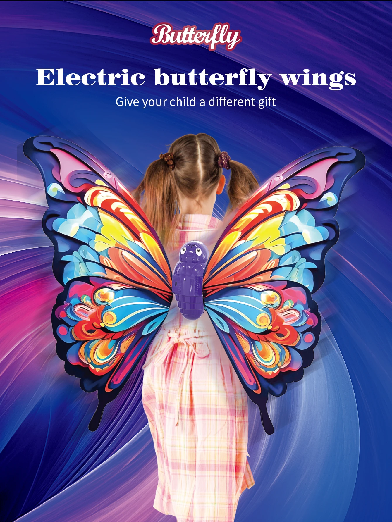 

Children's Electric Luminous Butterfly Wings with Music Wearable Dreamy Dress up Toy Gift