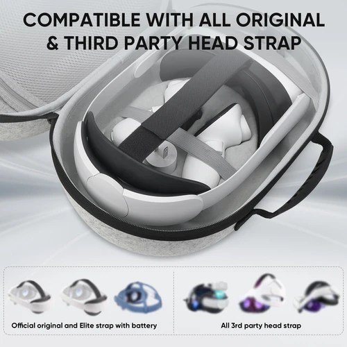 Imagen 2 del producto Estuche de transporte de viaje para controladores de auriculares Meta Quest 3S VR, bolsa de almacenamiento de carcasa dura EVA con malla para accesorios Meta Quest3 VR