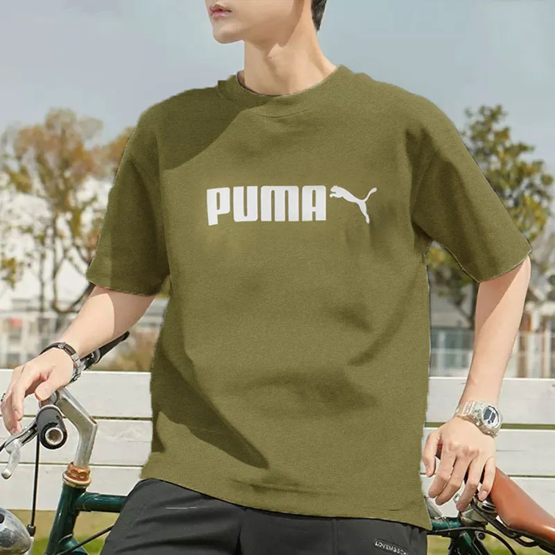

Мужская спортивная футболка Puma свободного кроя с круглым вырезом, весна 2026, новинка, цвет армейский зеленый, для повседневных тренировок и бега, 691338-99
