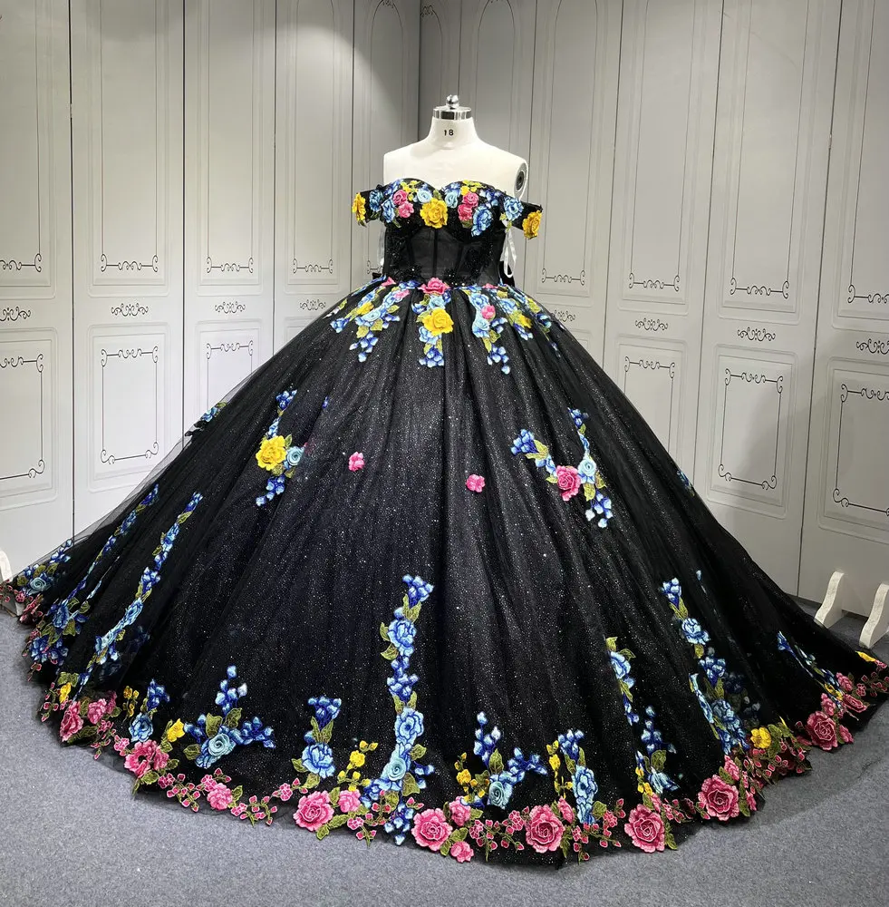 

Floral Black Quinceanera Dresses With Flowers Vestidos De Fiesta Prom Dresses Vestidos de 15 Años Quinceañera 2025