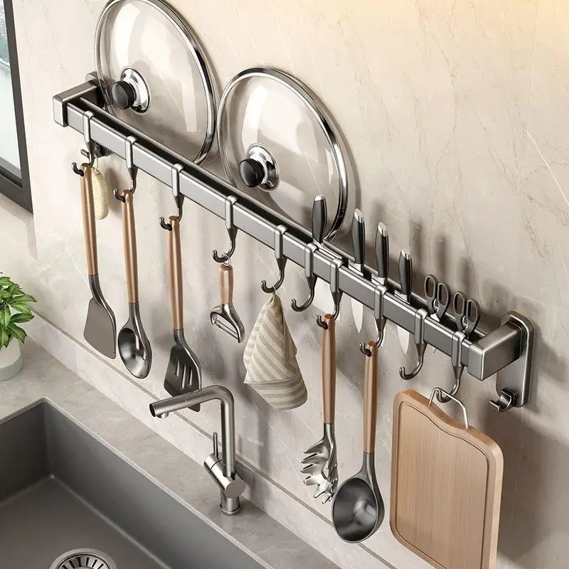 

Настенный кухонный органайзер без сверления для ножей, многофункциональная полка для хранения кастрюль, ложек и лопаток в скандинавском стиле