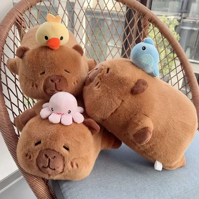 

Kawaii Capybara Plush Toy Octopus, Whale, Duck Lying On Its Head Decor Soft Stuffed Animal Toy Kid Birthday Holiday Gift
