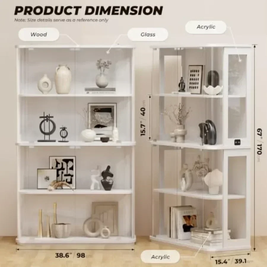 Rounded Display Cabinet for Retail Use, Tempered Glass Door with LED Lights, White Finish, Energy-efficient Illumination and Mo
