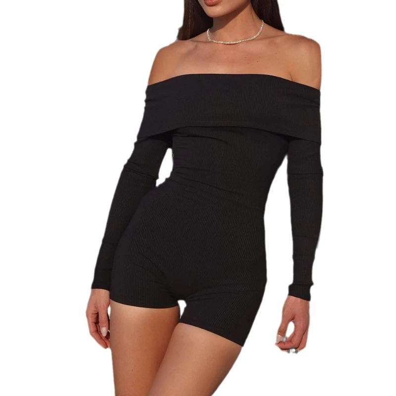 2025 Autunno Nuovo Sexy One-word Collare Off-the-spalla a maniche lunghe lavorato a maglia Tuta casual Macacao Feminino Longo Elegante