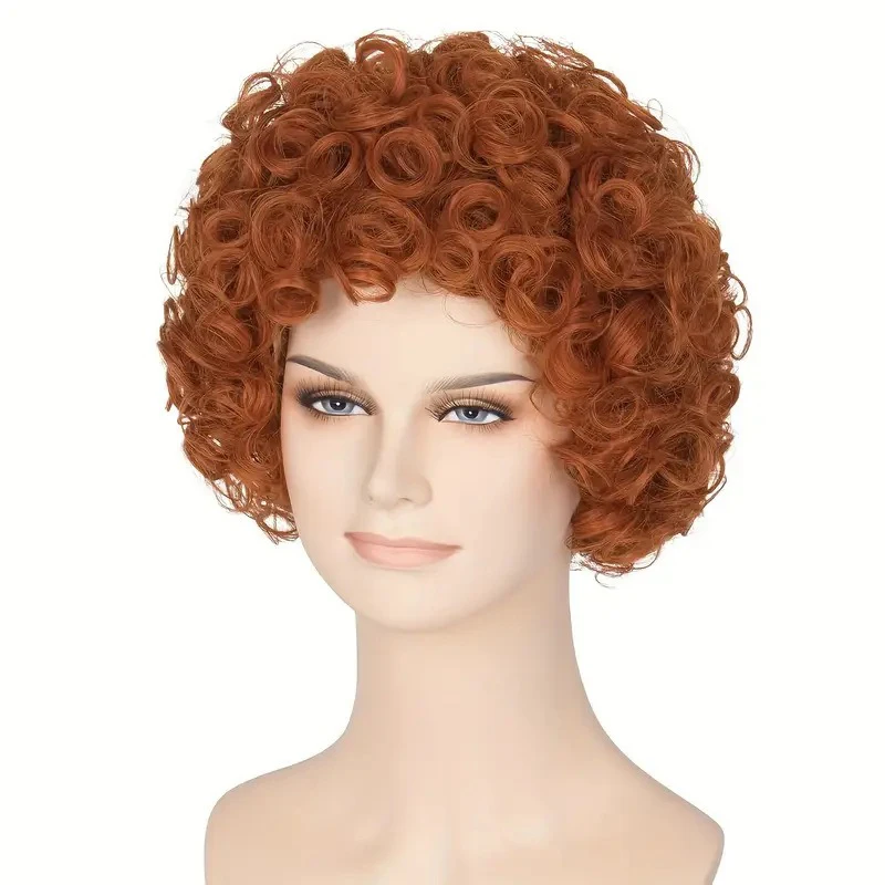 Stage Cosplay Lady Headwear Bob Haircut Africa Woman Fluffy Small Roll Wig Cocktail Party Evening Dress Match Short Curly Hair