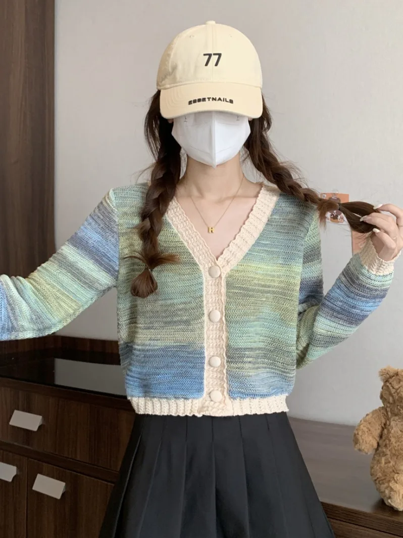 Dopne Color Blo V-Ne سترة مشغولة من الصوف سترة المرأة الخريف الشتاء ort لينة الحلو Sle فضفاضة تناسب طويلة Sve