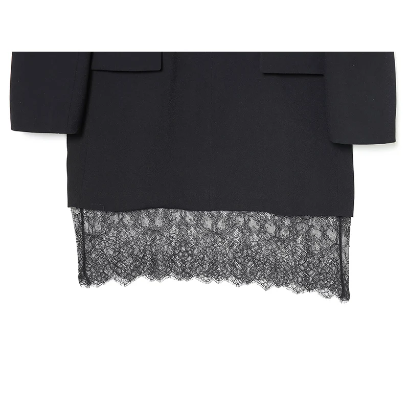 Blazersjurk Dames Lente 2026 Nieuw Zwart Elegant Kant Decoratie Damesjurken Chique Jeugd Reizen Vakantie Jurk Straat