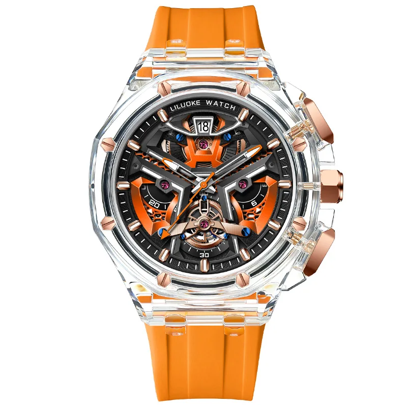 

Transparent Case Quartz Watch Men Luxury Brand Fashion Sports Waterproof Wristwatch