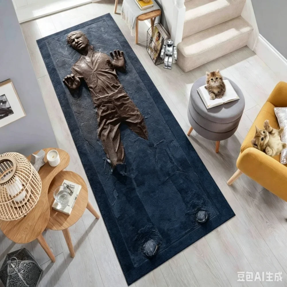 Art Long Runner Rug 2D Human Body Silhouette Design Non Slip Washable Hallway Rug Dark Stone Texture Life Retro Entryway Decor