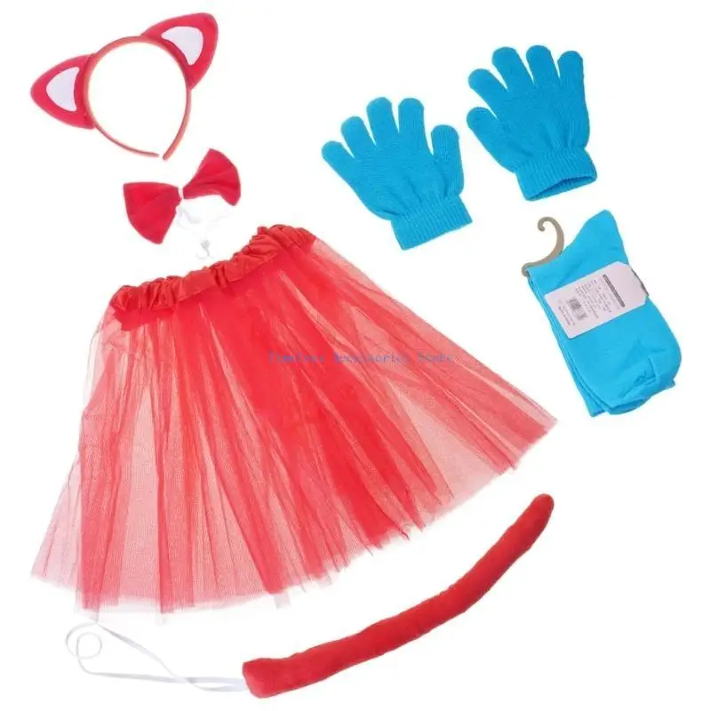 97QE Halloween Cats Costume Accessories Cats Ear Headband Cats Tail Bowtie Gloves Socks for Kid Boy Girl Halloween Christmas