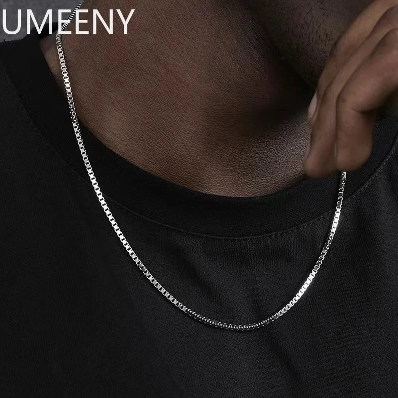 925 Sterling Silver 1mm Men Hip Hop Basic Chain Necklace Simple Box Chain Street Wear Jewelry Women Men Fashion Accessories