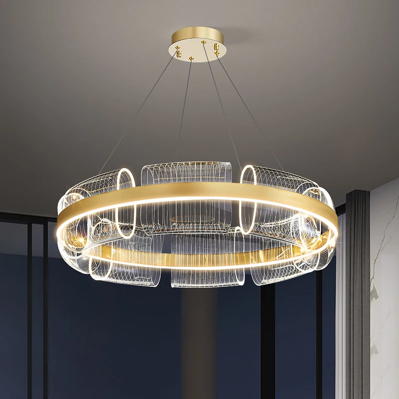 Postmodern Luxury LED Chandelier Lighting Round Living Dining Room Bedroom Hanging Lamp Lobby Home Deco Acrylic Fixtures Gold