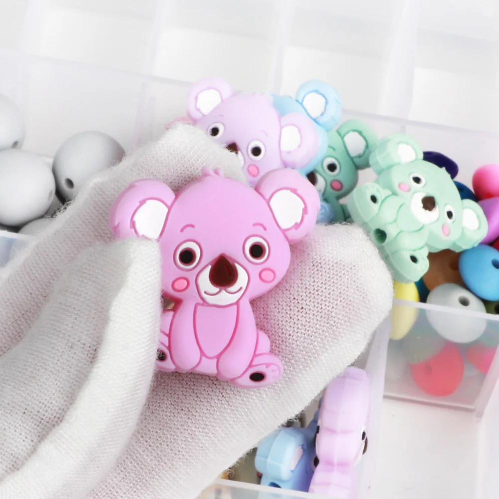 10Pcs/lot Silicone Koala Beads Baby Teething Chew Necklace Pacifier Clips Chain DIY Shower Toy Accessory Silicone Bead