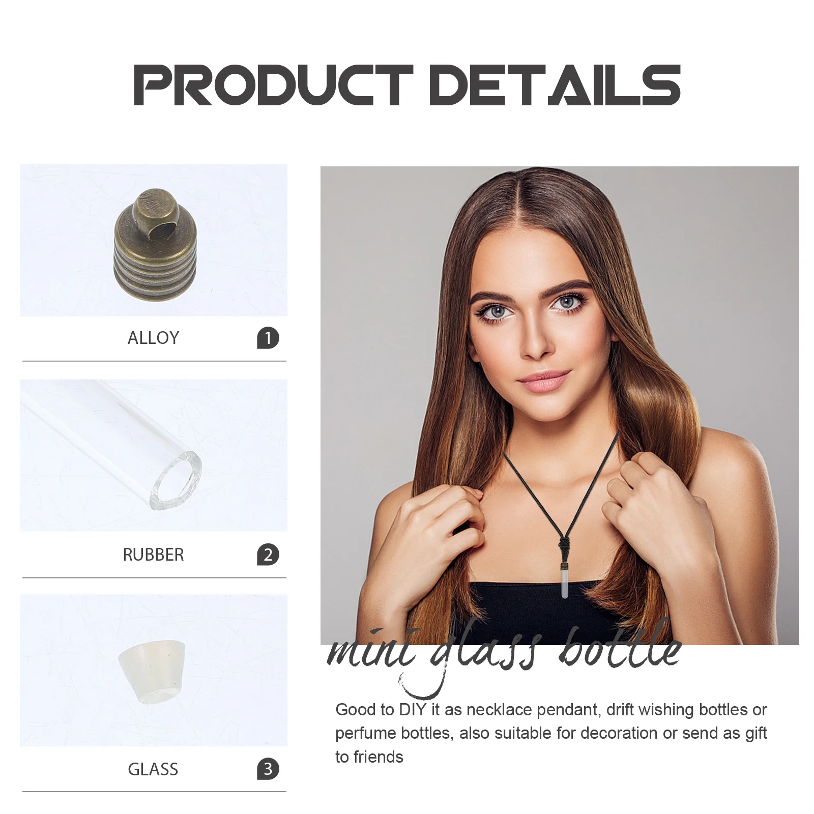 

10Pcs Mini Glass Wish Bottles Tube Clear Bronze Cap Rubber Plug Decorative DIY Necklace Pendant Drift Bottles Gift