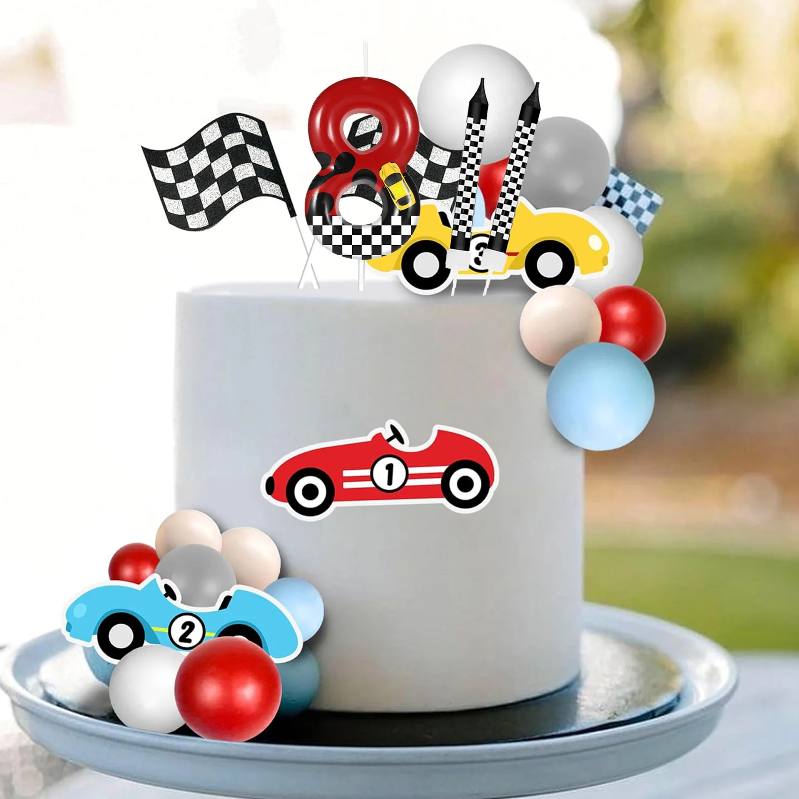 7pcs Red Racing Cars Themed Birthday for Cake Candles, Number 0 1 2 3 4 5 6 7 8 9 10 Candle Birthday Cake Topper