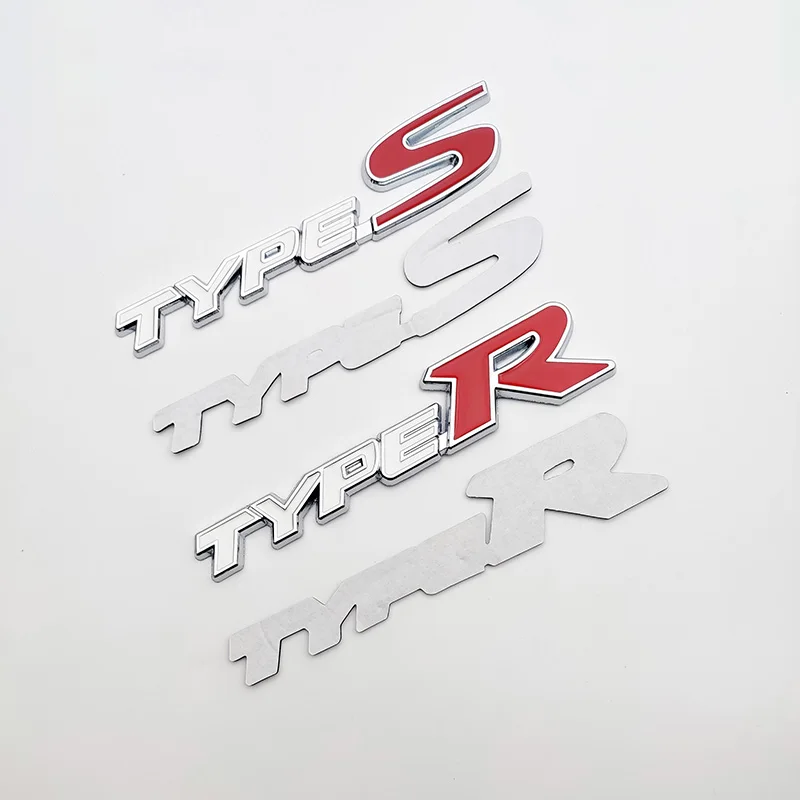 3D Metal Type S Logo Emblem And Type R Letters Car Trunk Badge Sticker Accessory for Vehicle Customization