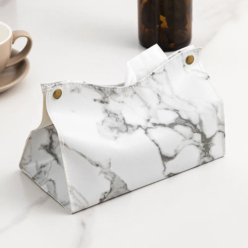 Marble Pattern PU Tissue Storage Box, Nordic Ins Dining Table, Coffee Table, Car Drawer Box, Wholesale