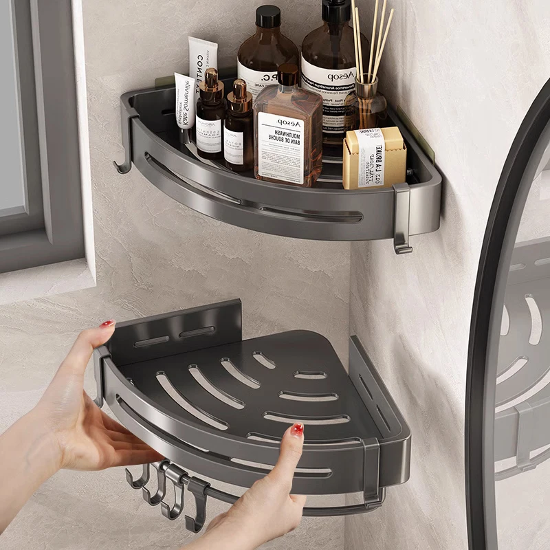 No-Drill Bathroom Shelf Shelves Shampoo Makeup Storage Holder Kitchen Organizer Wall Mounted Bathroom Accessories