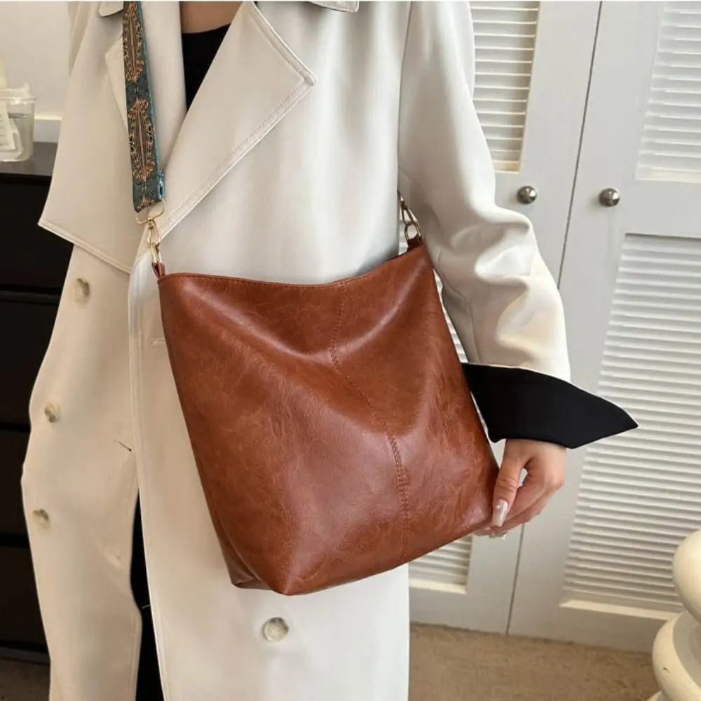 Large Capacity Bag Women\'s New Fashion Shoulder Bag Retro Versatile Broadband Crossbody Tote Bag Geometric Strap Hobo Bag