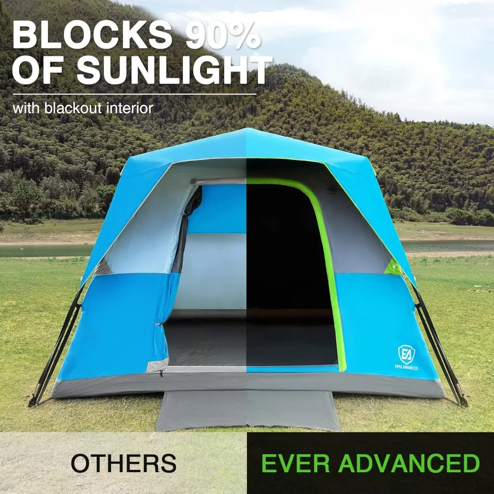 6 Person Blackout Camping Tent Instant Cabin Tents for Family with Rainfly, 60s Easy Setup, Water-Resistant