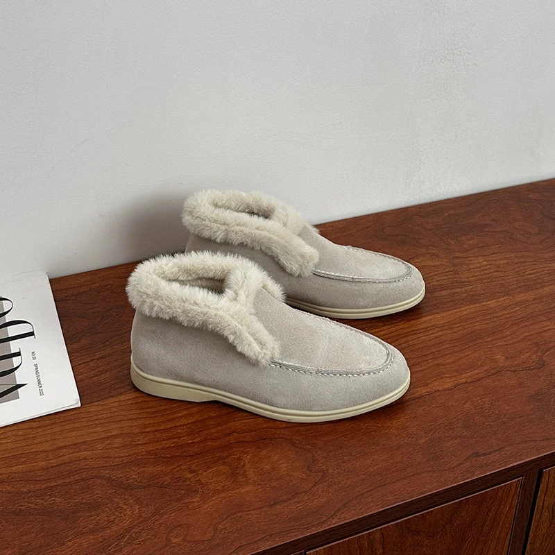 Winter Snow Boots For Women Fur One-Piece Warm Loafers With Fleece Cuffs Woolen Short Boots For Women Wnter Boots