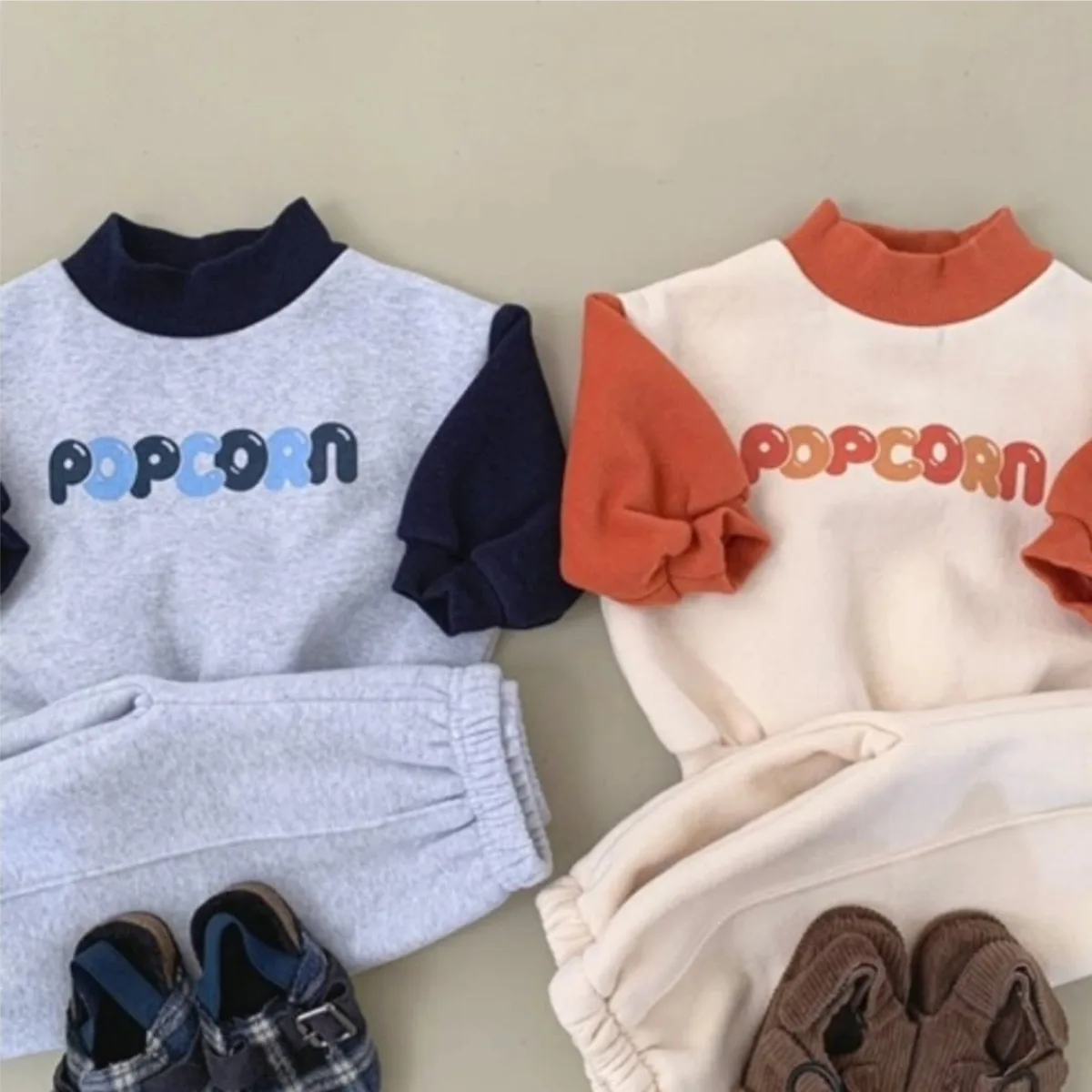 2026 Spring New Baby Warm Fleece Clothes Set Children Letter Sweatshirt + Pants 2pcs Suit Boy Girl Sportswear Toddler Outfits