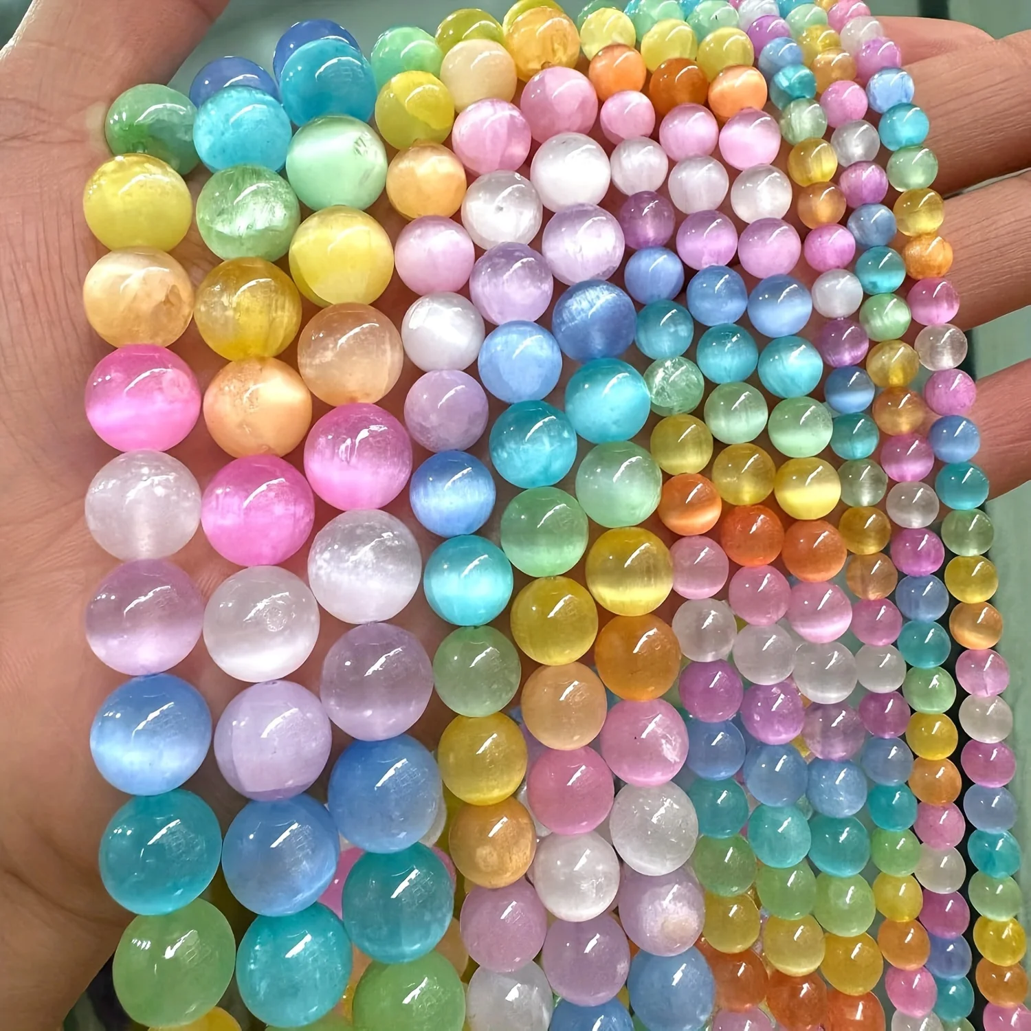 6/8/10Mm Macaron Gradient Cat'S Eye Beads, Natural Selenite Spacer Beads DIY Jewelry