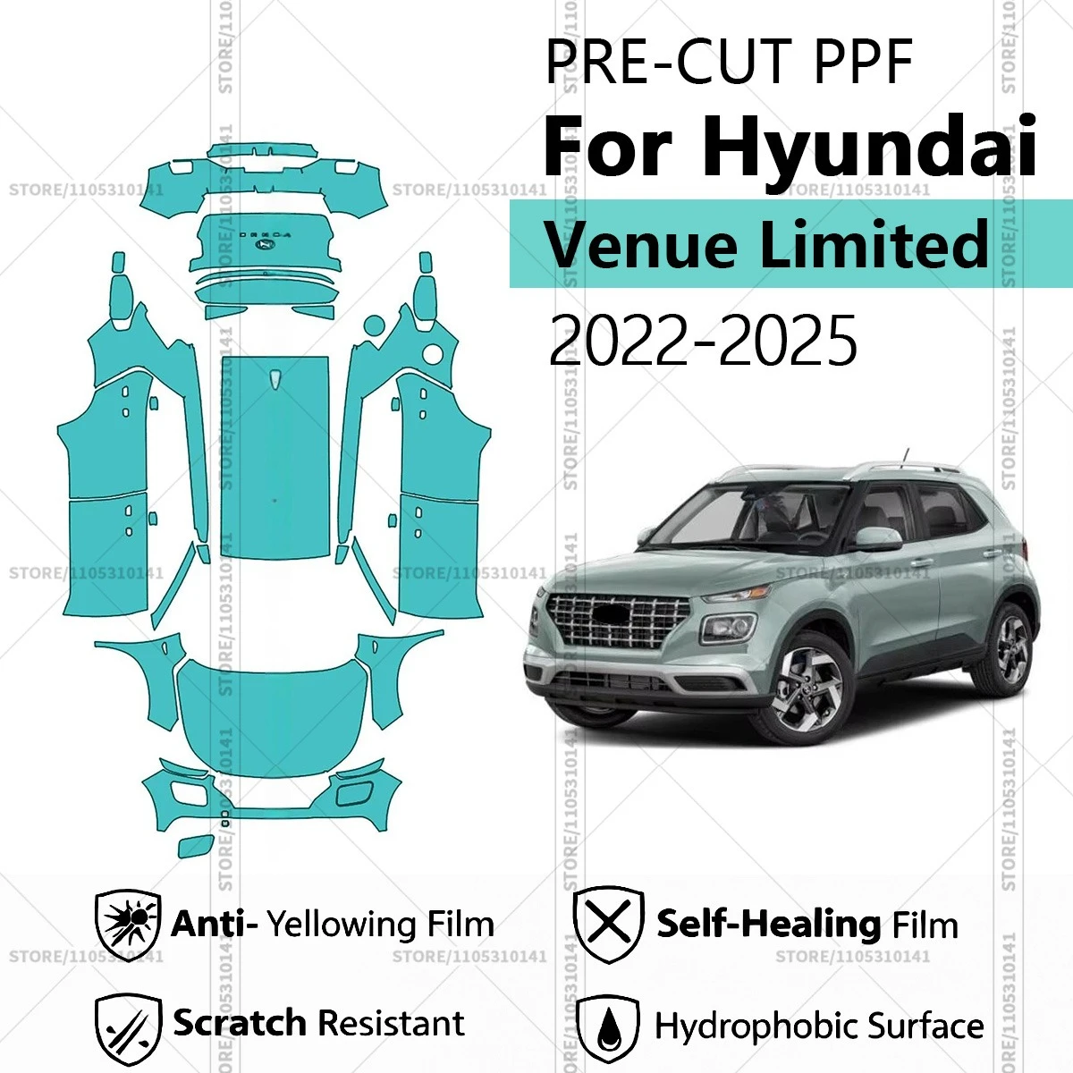 Pre-Cut Paint Protection Film PPF Transparent Car Film Automotive PPF For Hyundai Venue Limited 2022-2025 Full Vehicle