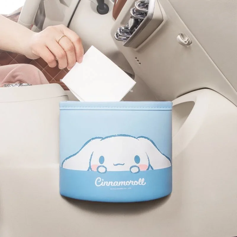 MINISO Sanrio Melody Car Trash Can Foldable Cute Cartoon Cinnamon Dog Sundries Box Storage Bag Multifunctional Car Storage