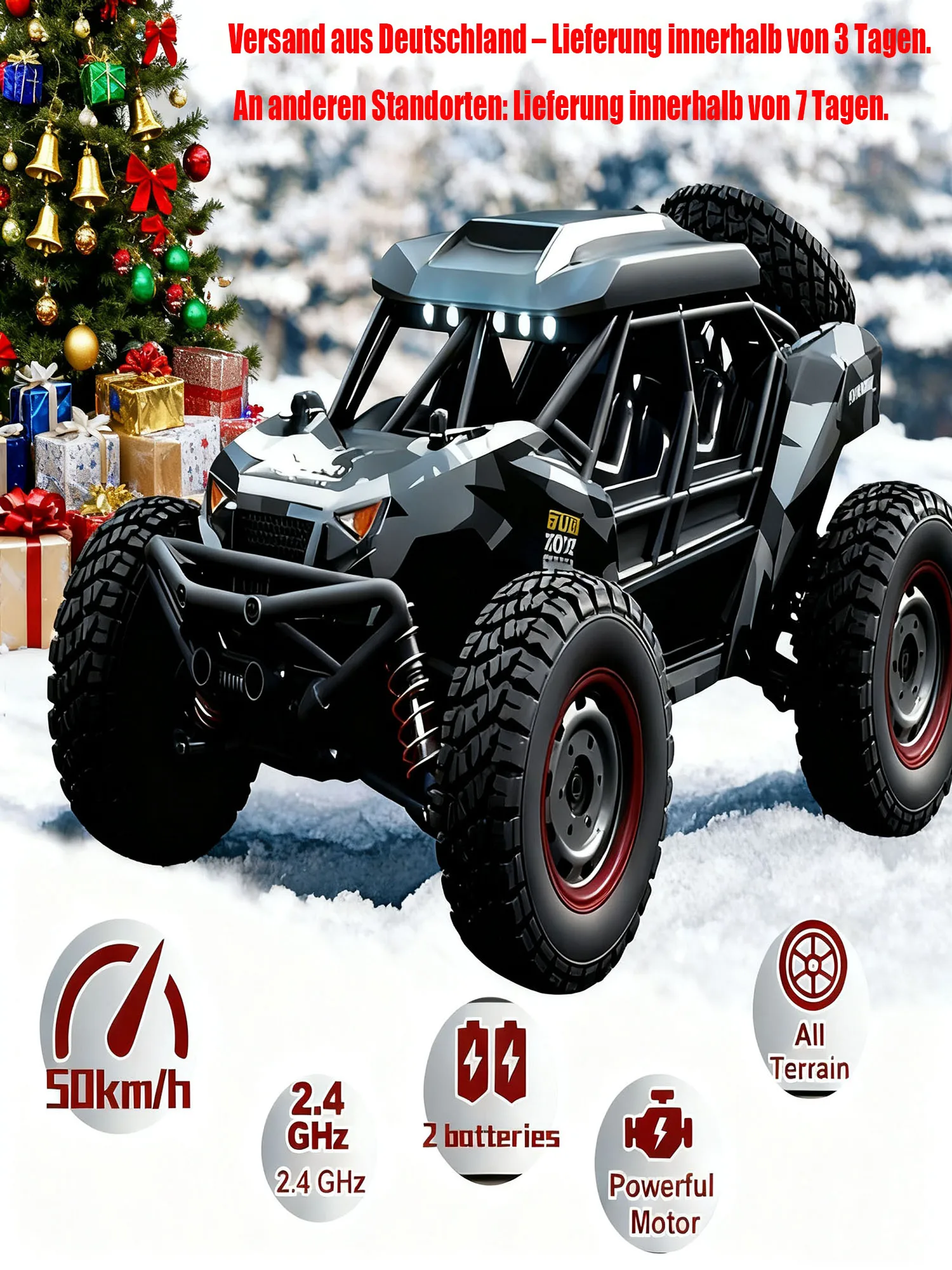 16106 1:16 50 km/u 4WD RC auto met LED-afstandsbediening off-road auto's hoge snelheid Drift Monster Truck voor kinderen, Halloween en Kerstmis - afbeelding 2
