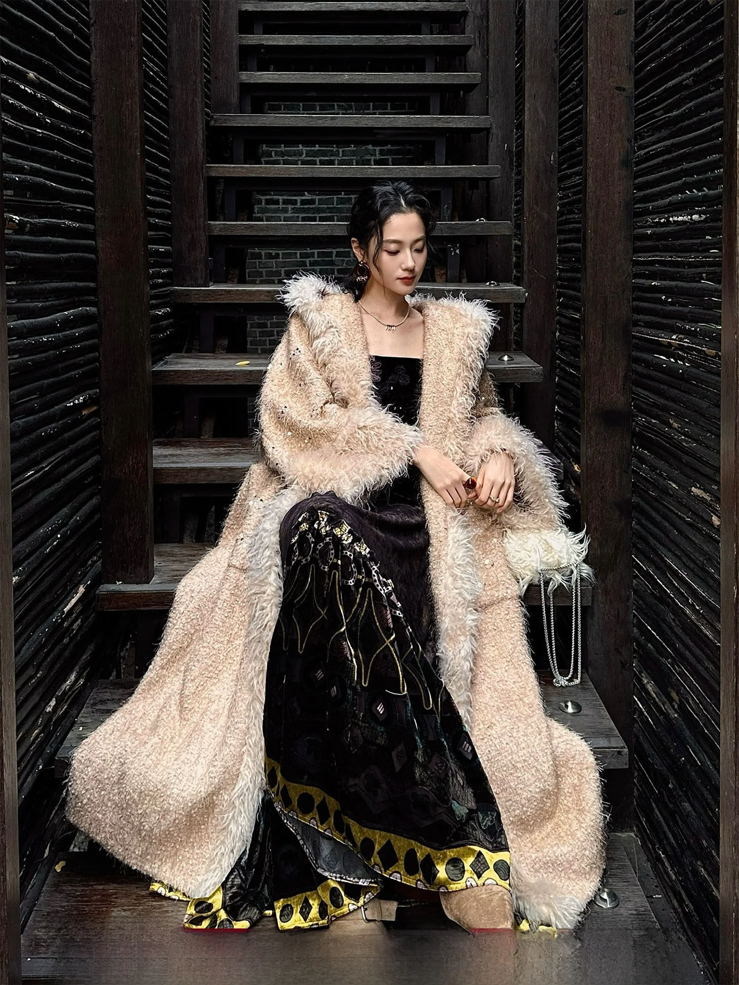 

Женское зимнее пальто Sanji Bla Flower Pastoral Girl из утолщенной шерсти, корейский стиль, прямой крой, длинный рукав