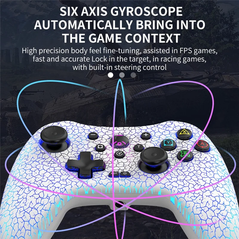 คอนโซลเกมไร้สาย + ตัวรับสัญญาณสําหรับสวิทช์/Android/Ios/Pc 6 แกนGyroความแม่นยําสูงจอยสติ๊กRgbบลูทูธGamepadทนทานสีชมพู
