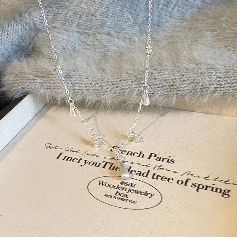 

925 Sterling Silver Necklace Simple Personality Charm Geometric Shape Pendant Choker Birthday Gift for Women Exquisite Jewelry