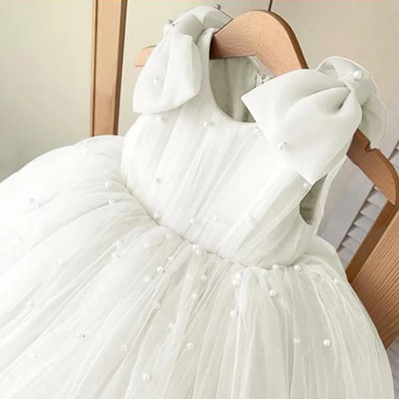 HETISO Kids Dresses For Girls Beading Sweet Bow Children Princess Formal Wedding Party Ball Gown 1-12 Years