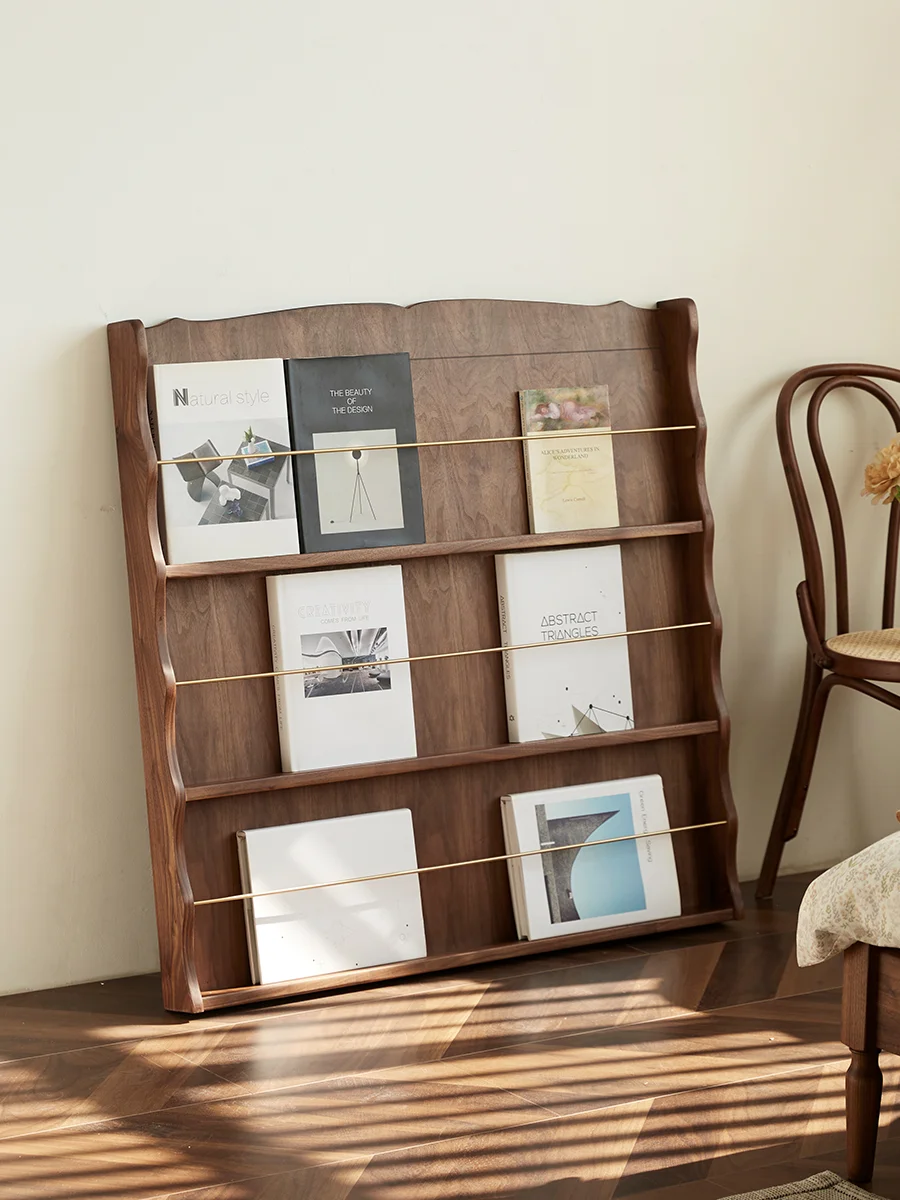 Japon ortaçağ katı ahşap okuma vitrin rafı ekran retro depolama kitaplık gazete dergisi kat