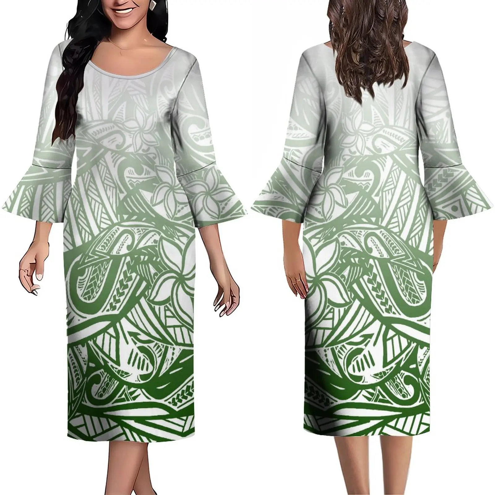 

Summer Dress Samoa Print Polynesian Dress Custom Summer Flared Sleeve Long Sleeve Elegant Dress Comfortable Women'S Dress