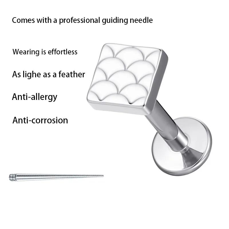 2 قطعة G23 التيتانيوم الأنف وأقراط شقة الظهر صغيرة صغيرة الأنف اللولب الغضروف الزنمة محارة مربع Labret هيئة ثقب المجوهرات #6