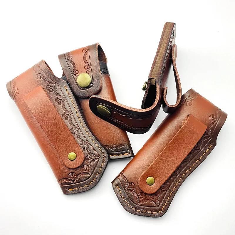 2 Patterns Cowhide Material Outdoor Folding Knife Scabbard Sheath Cover Storage Bag for Swiss Army Knives Pliers Tool Portable