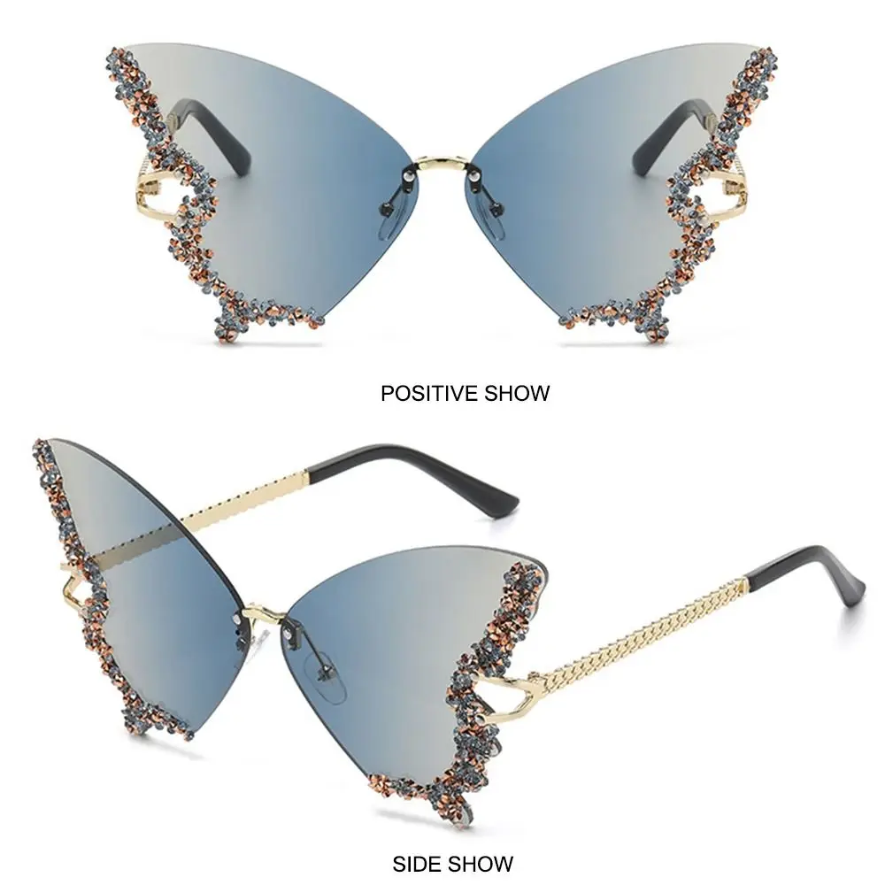 Rhinestone Diamond Y2K Eyewear Ladies Shades Purple Sunglasses for Women Butterfly Sunglasses Bling Sun Glasses