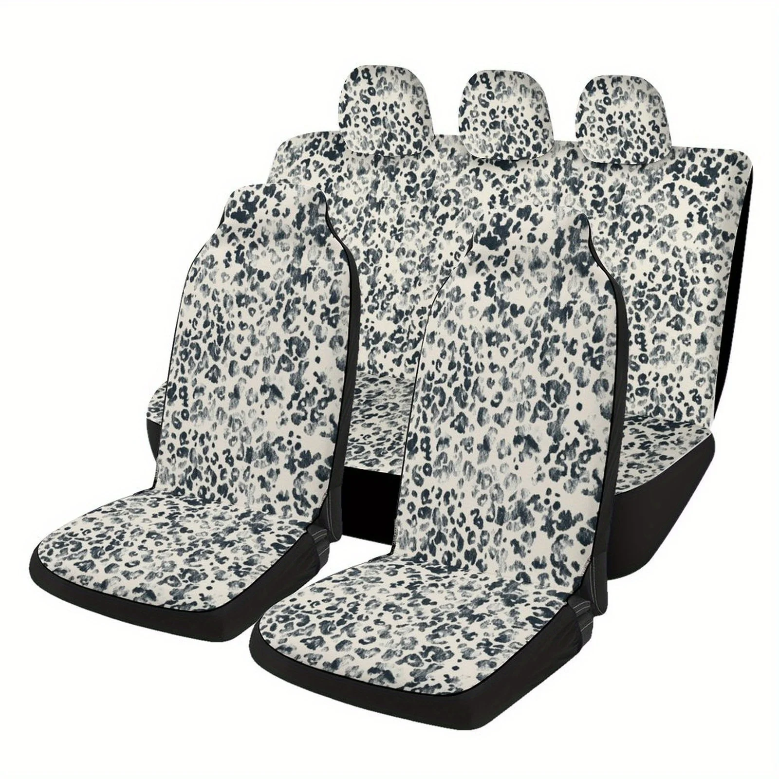 

7pcs Casual Black Spotted Light-Colored Printed Car Interior Covers, Breathable And Non-Slip, Suitable For Five- Cars.