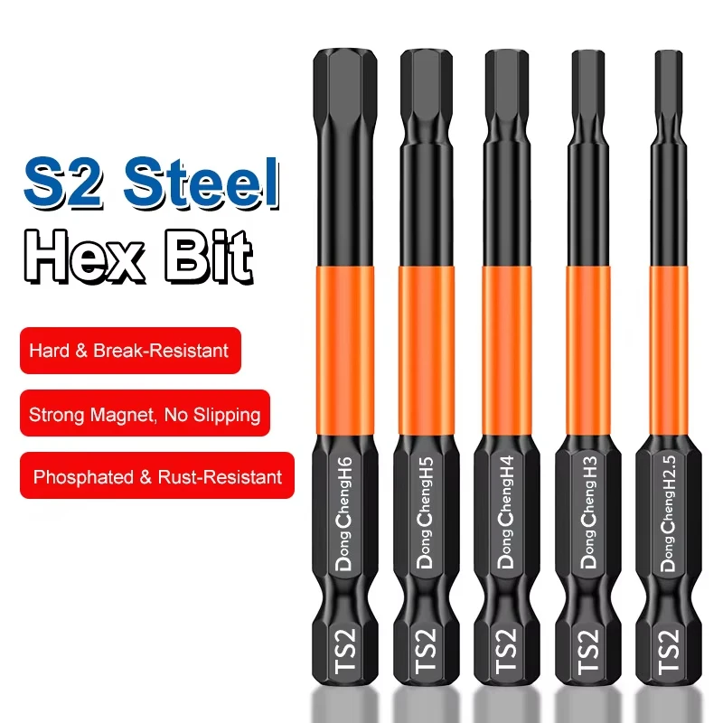 Hex Key Bit Magnetic Black Allen Bit S2 Alloy Steel H2 H3 H4 H5 H6 H8 H10 Hex Shank Anti Rust Screwdriver Bit Power Tool Part