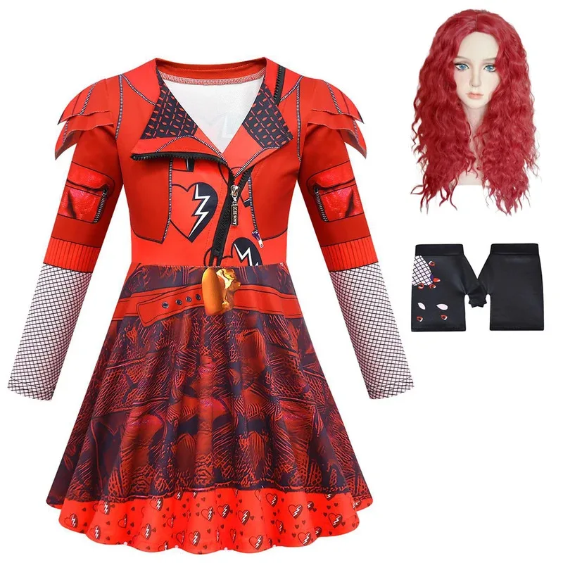 Silisili AKids صعود للفتيات دور الأحمر تأثيري حلي الطفل فانتازيا ملابس الهالوين شعر مستعار الولادة 2025 ☆   جديد