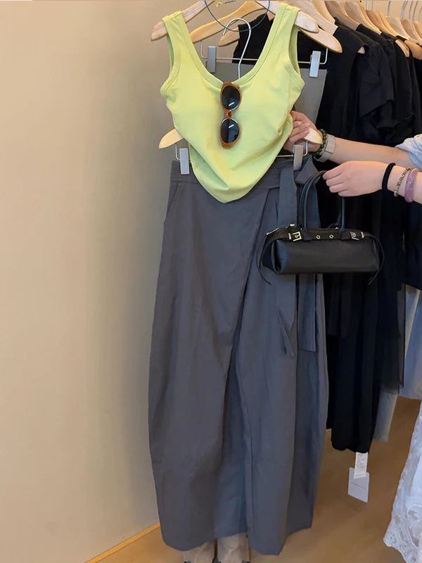 

Minimalist Casual Korean Style Commute Lazy Loose Feelings High-End Vest Wide Leg Pants Two-Piece Set Fashionable Summer